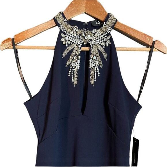 NWT! Lulu’s navy dress with embellished neck line - Picture 5 of 11